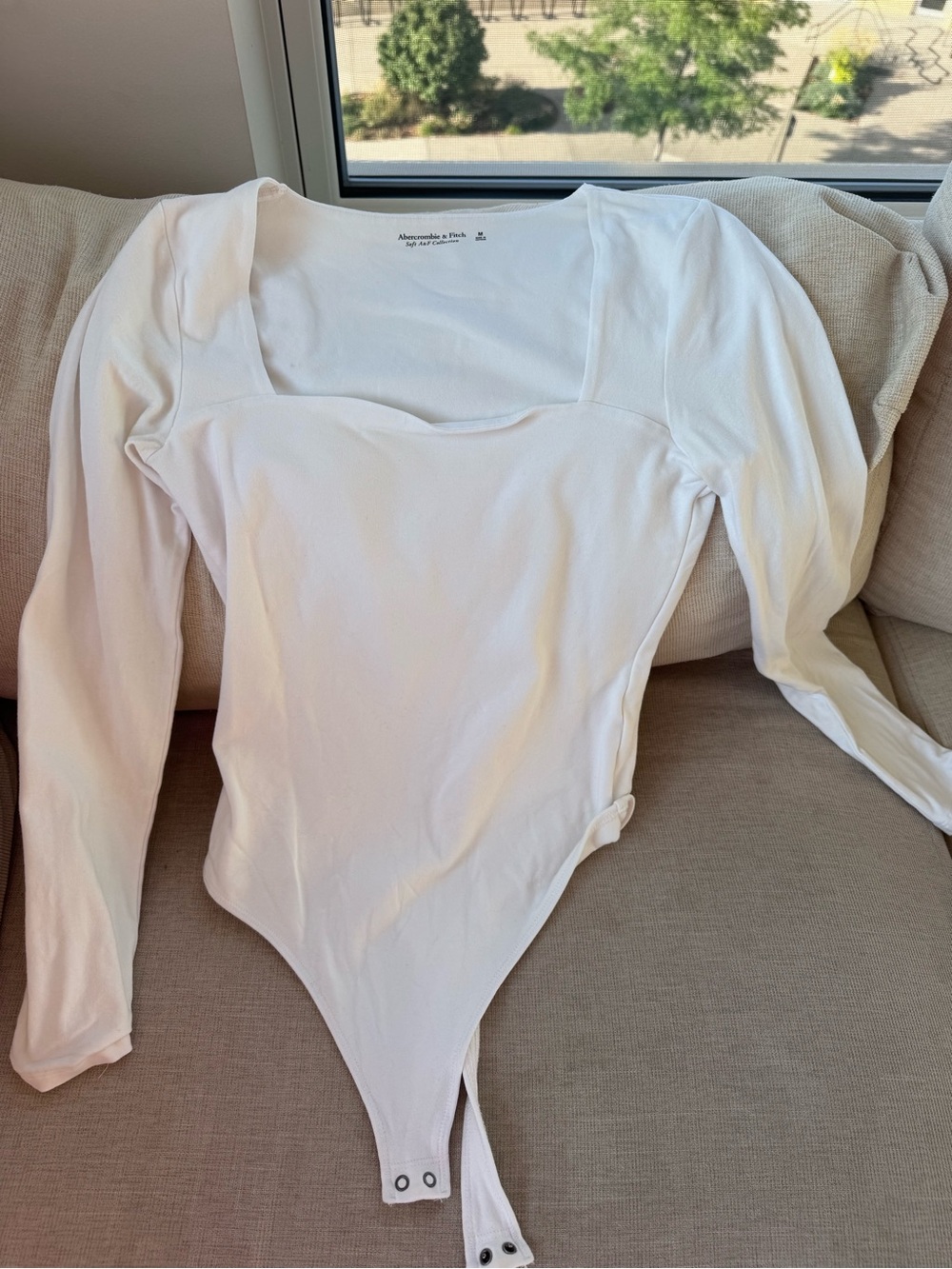 Abercrombie & Fitch White Long Sleeve Square Neck Bodysuit